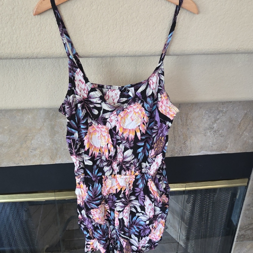 Divided Floral Jumpsuit - Black, Pink, Purple